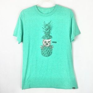 HURLEY |💀🍍Green Heathered Pineapple Skull Printed Skater Surfer T-Shirt